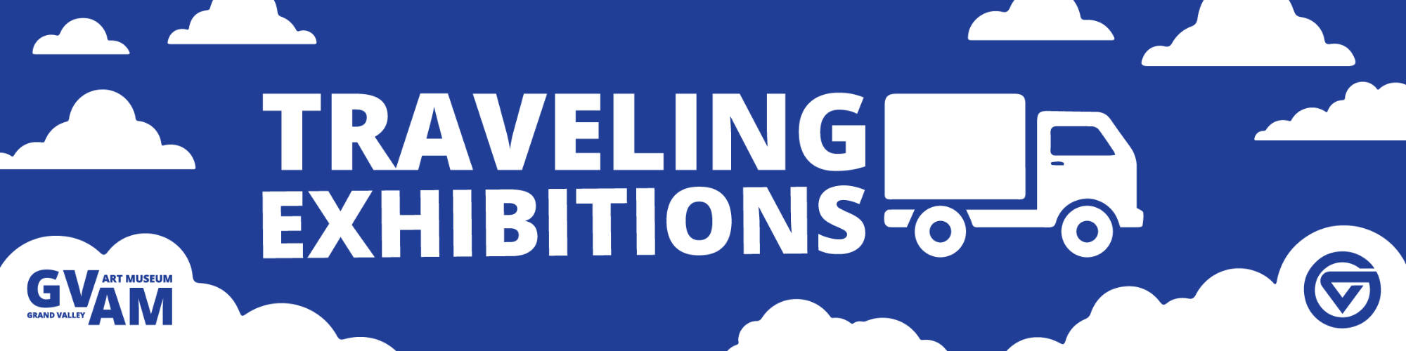 A graphic of the words "traveling exhibition" next to a truck